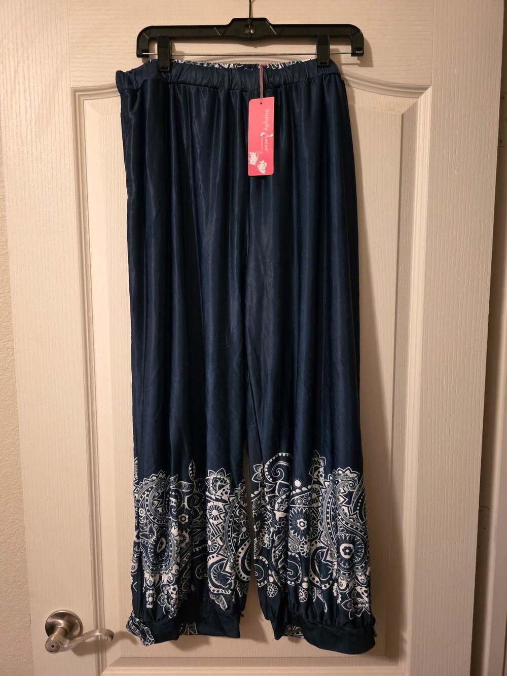 NWT Simply Aster By Firmiana Palazzo Pants Blue Paisley Boho Wide Leg 3X